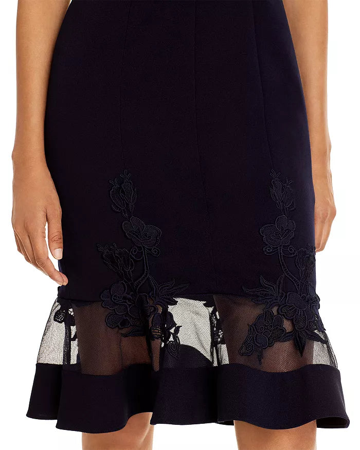 Aidan Mattox Scuba-Crepe Illusion Dress