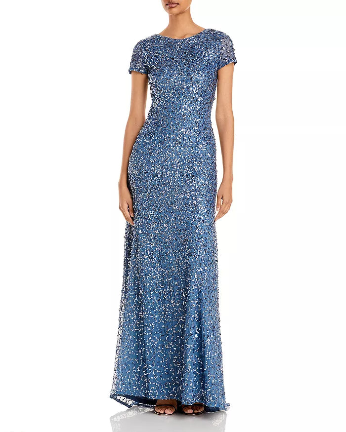 Adrianna Papell Sequined Cap Sleeve Gown
