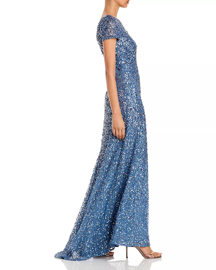 Adrianna Papell Sequined Cap Sleeve Gown
