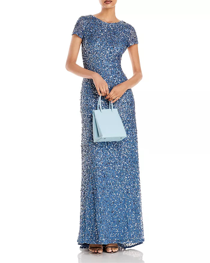 Adrianna Papell Sequined Cap Sleeve Gown