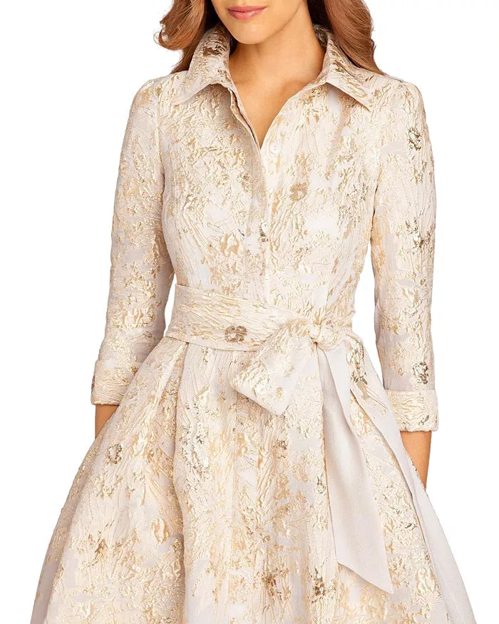 Teri Jon by Rickie Freeman Metallic Jacquard Shirt Dress