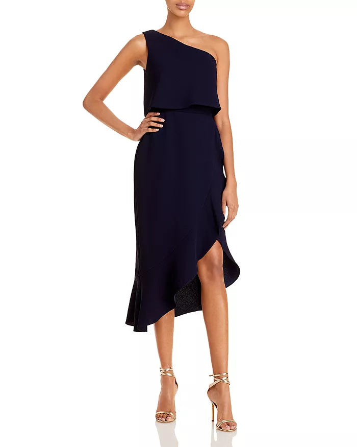 AQUA Crepe Flounce Cocktail Dress