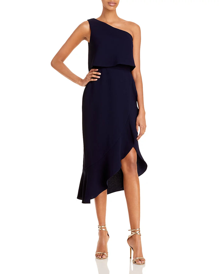 AQUA Crepe Flounce Cocktail Dress