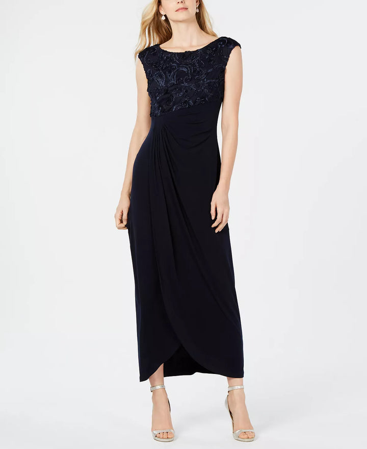 Connected Soutache Faux-Wrap Gown