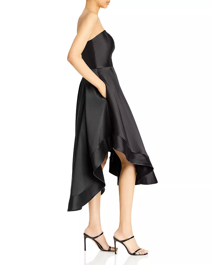 AQUA Mikado Strapless Midi Gown