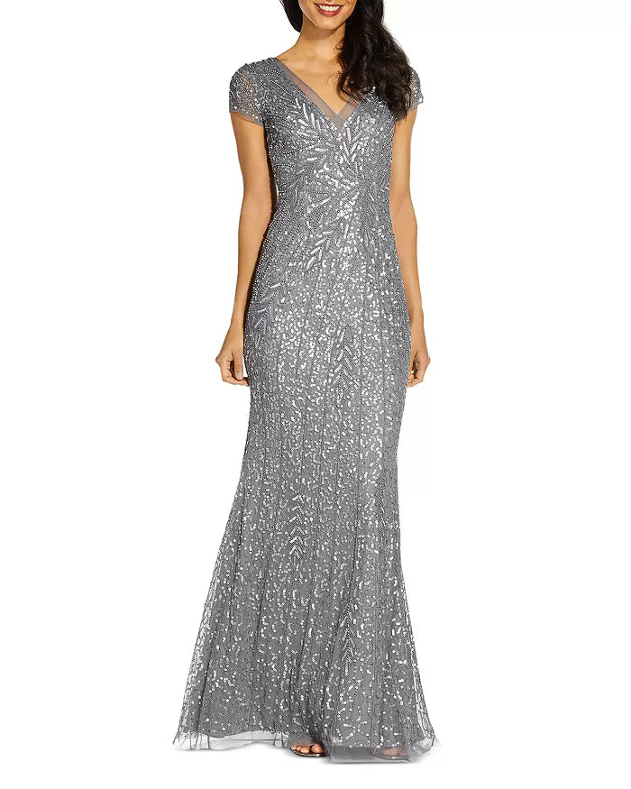 Adrianna Papell Beaded V-Neck Mermaid Gown