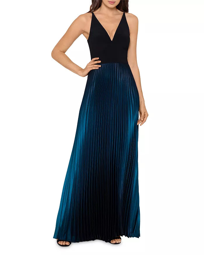 AQUA Pleated Shimmer Gown