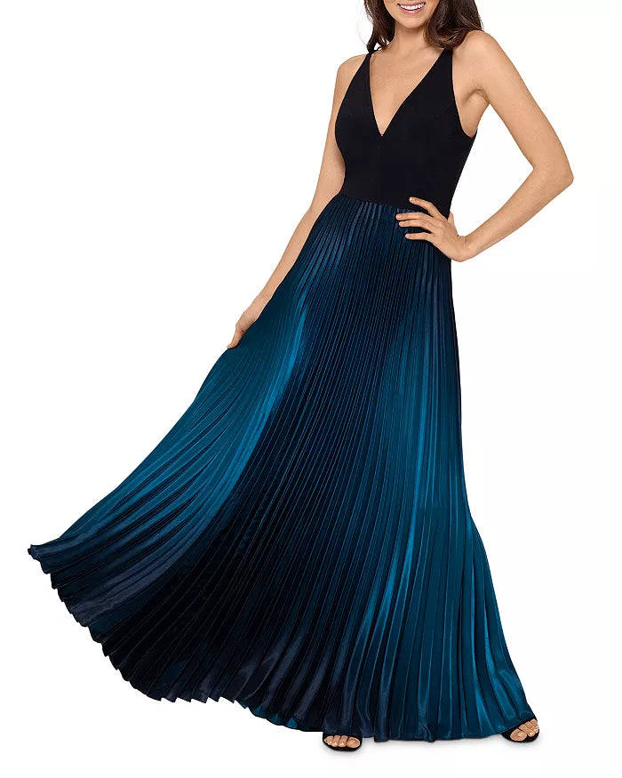 AQUA Pleated Shimmer Gown