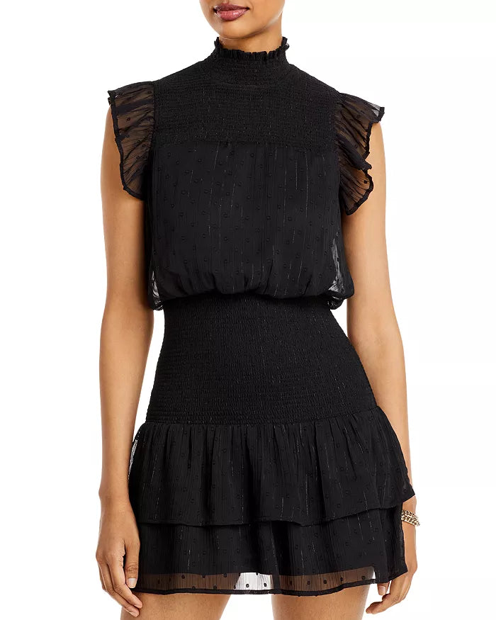 AQUA Ruffle Short Sleeve Smocked Mini Dress