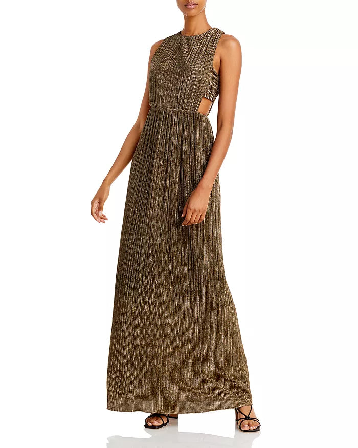 BCBGMAXAZRIA Pleated Metallic Evening Gown