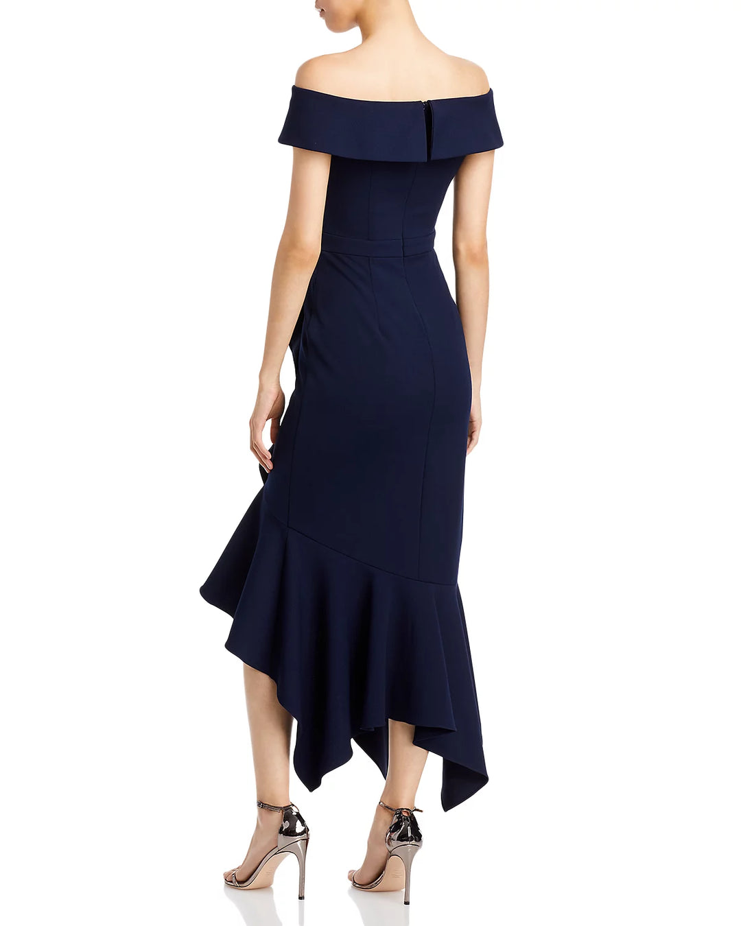 AQUA Scuba Crepe Off-the-Shoulder Midi Dress