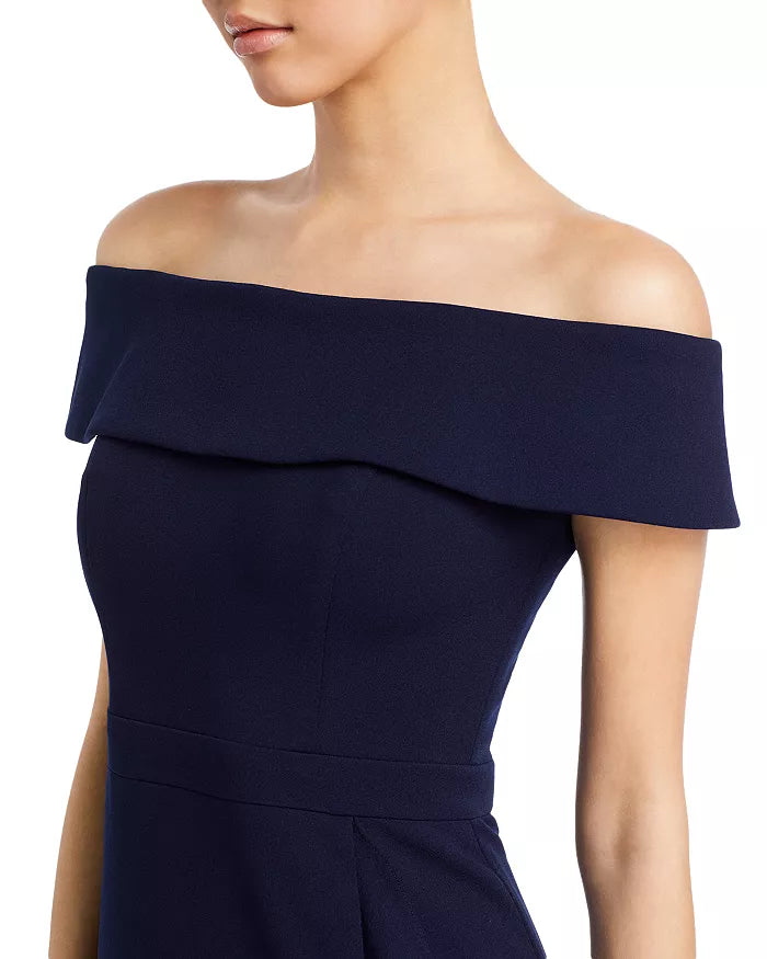 AQUA Scuba Crepe Off-the-Shoulder Midi Dress