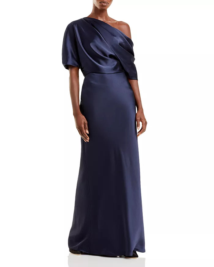 Amsale Draped Satin One Shoulder Dress