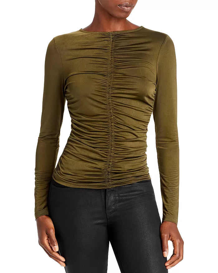 AQUA Ruched Long Sleeve Top