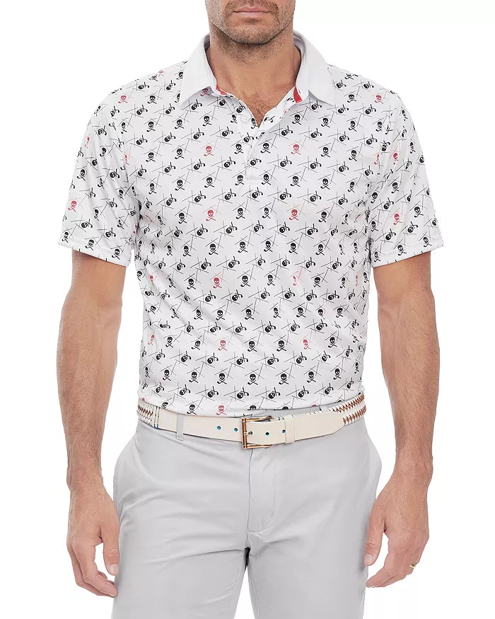 Robert Graham MEN Stretch Skull & Golf Club Print Polo Shirt