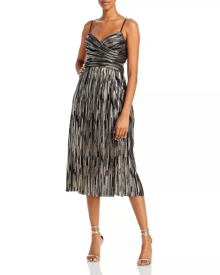 Aidan by Aidan Mattox Pleated Cutout Back Midi Dress