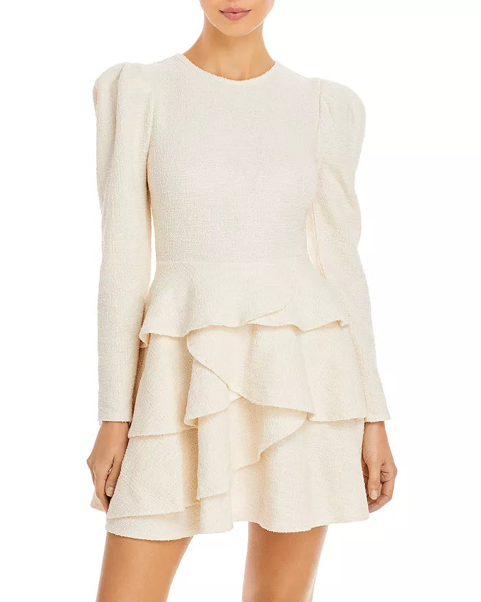 AQUA Puff Sleeve Ruffle Bottom Dress