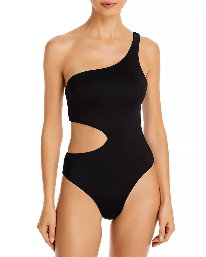 AQUA One Shoulder Cut Out One Piece Swimsuit