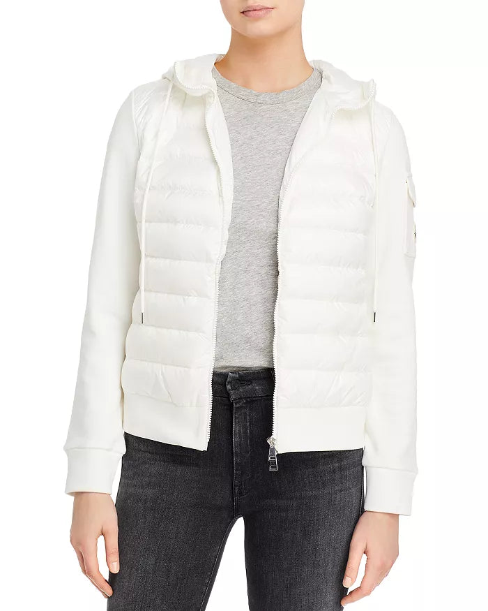 Moncler Maglia Quilted Mixed Media Zip Cardigan