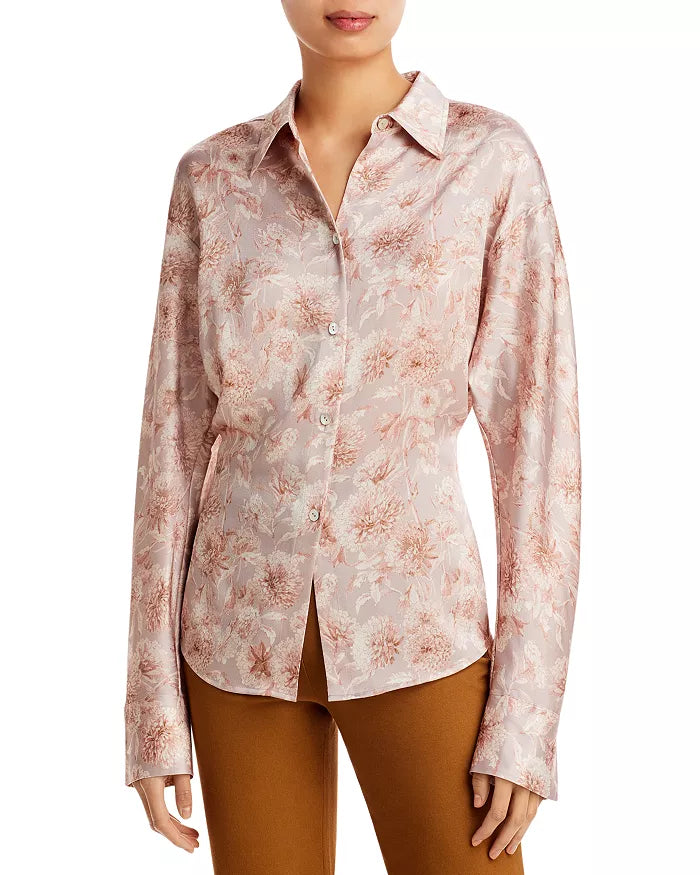 Vince Dahlia Printed Silk Cinch Back Shirt