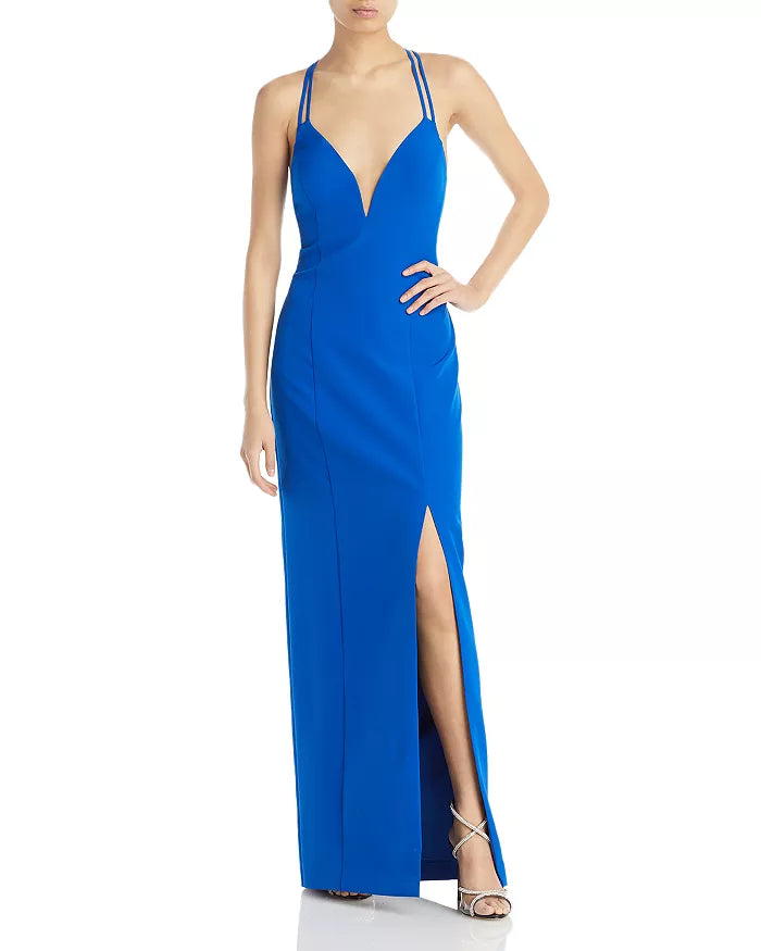 Aidan by Aidan Mattox V-Neck Crepe Column Gown