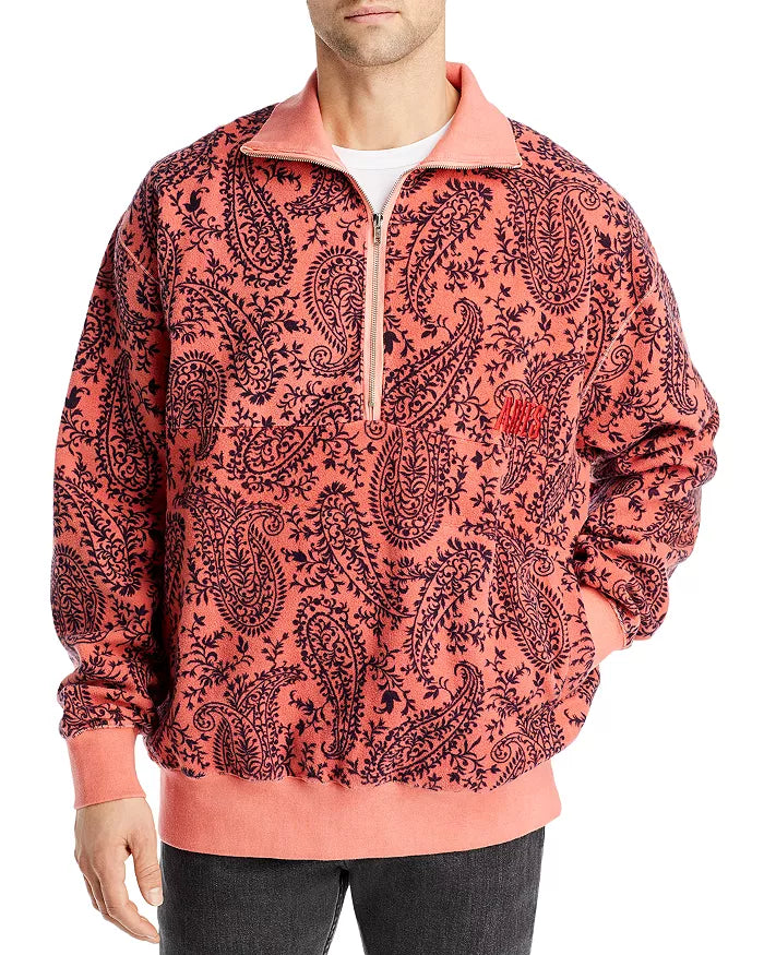 Aries Men's Cotton Reverse Fleece Paisley Half Zip Sweatshirt