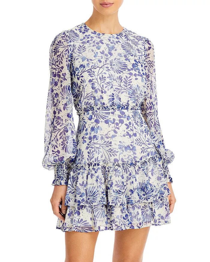 AQUA Floral Ruffled Mini Dress