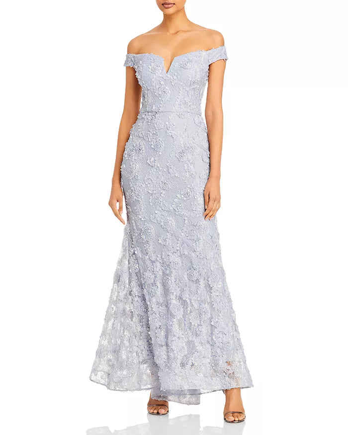 AQUA Appliquéd Lace Gown