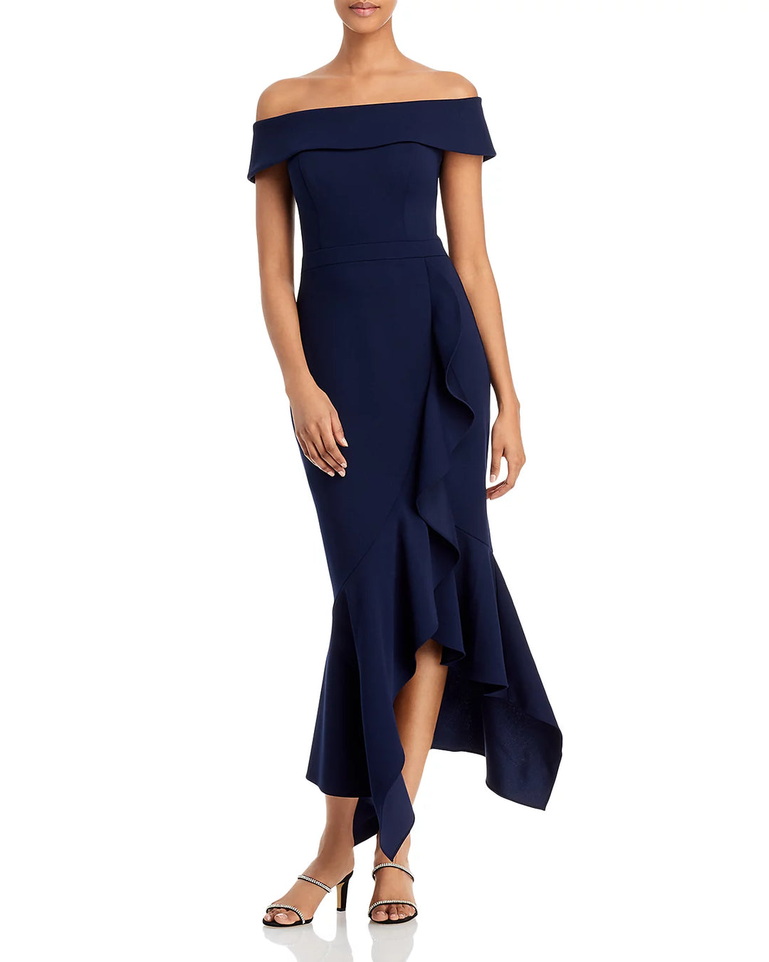 AQUA Scuba Crepe Off-the-Shoulder Midi Dress