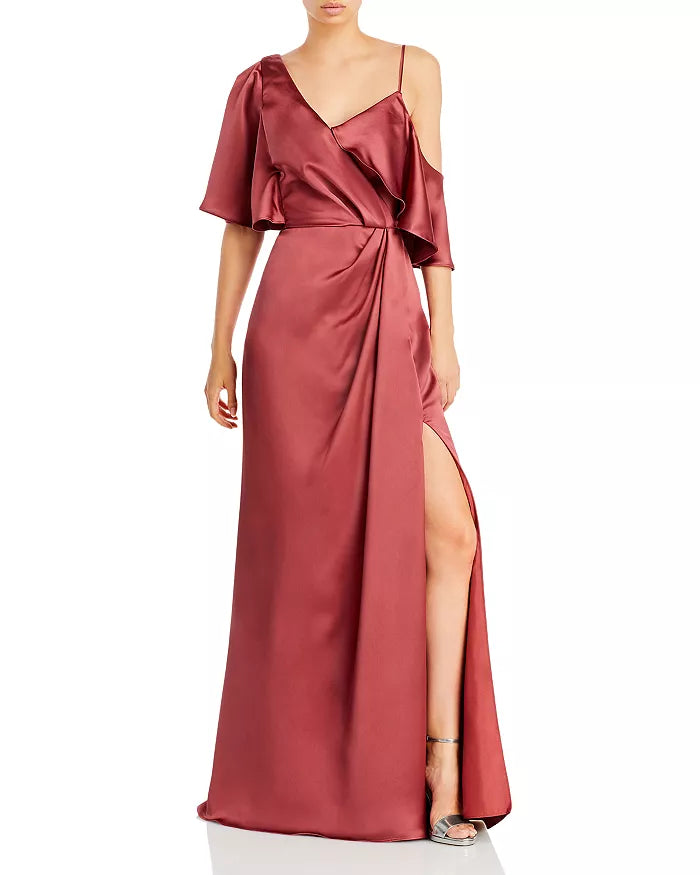 Amsale Asymmetric Flutter Sleeve Gown