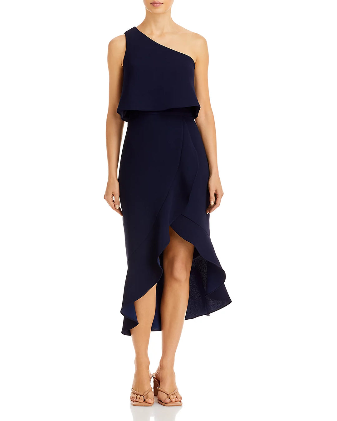 AQUA Crepe Flounce Cocktail Dress