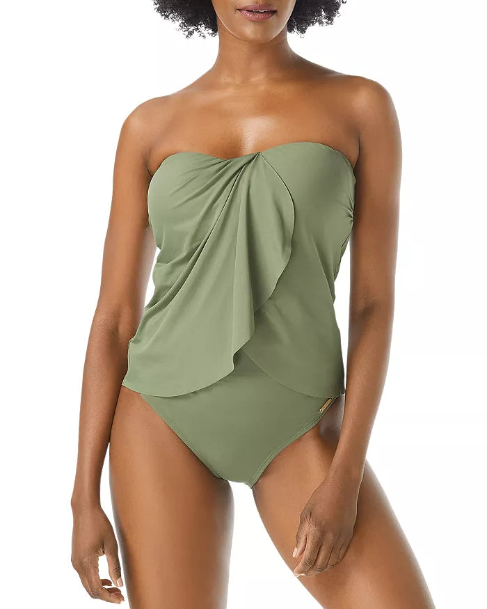 VINCE CAMUTO Draped Bandeau Tankini Top