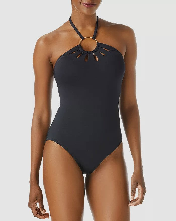 VINCE CAMUTO Ring Cutout Halter One Piece Swimsuit