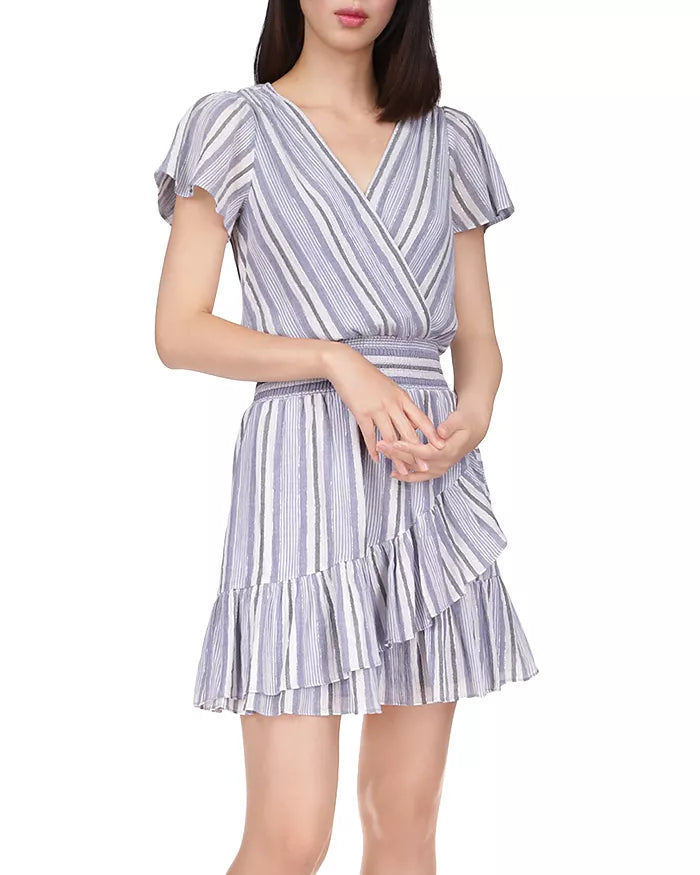 MICHAEL Michael Kors Short Sleeve Striped Faux Wrap Dress