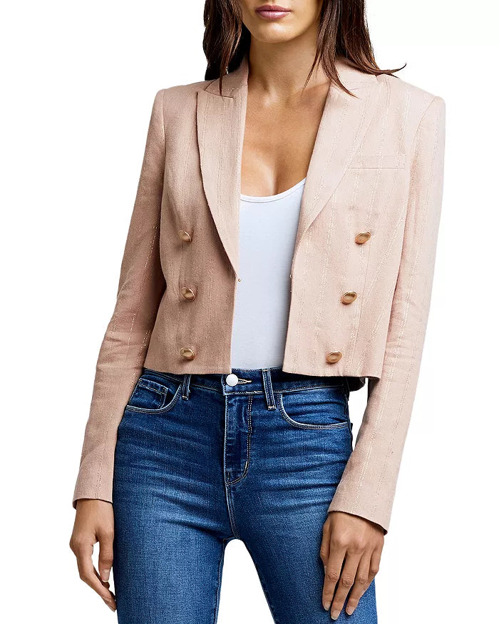 L'AGENCE Inez Cropped Metallic Stripe Blazer