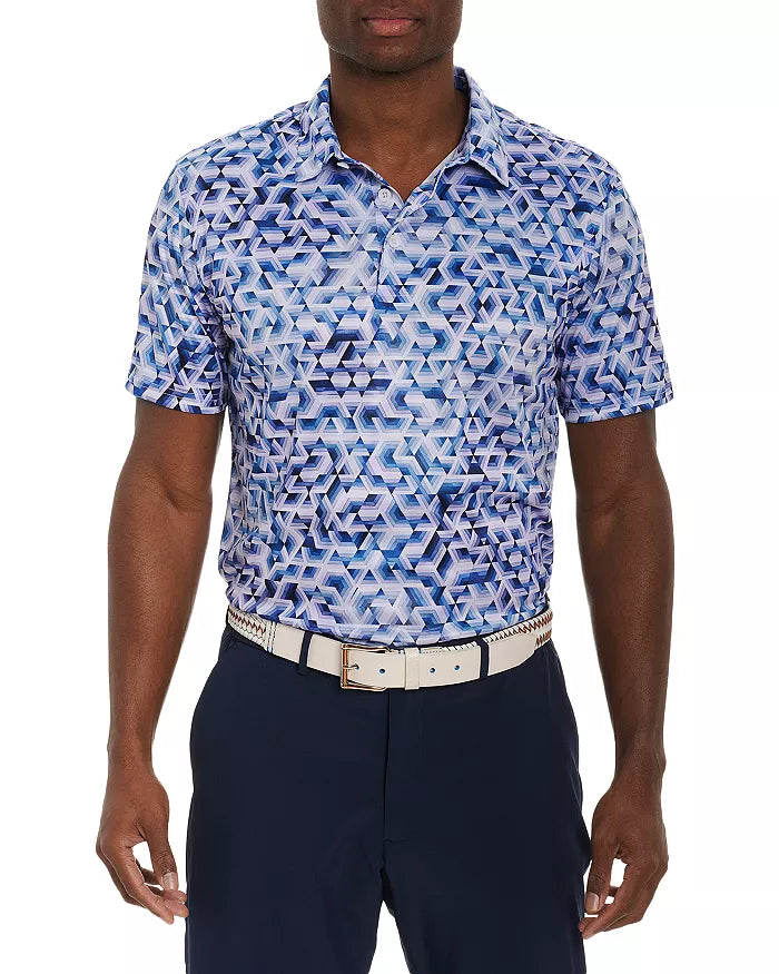 Robert Graham Pink Sand Stretch Cubist Maze Print Polo Shirt