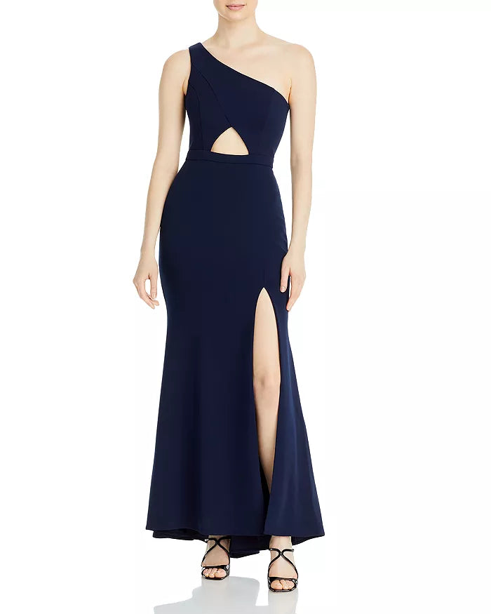 AQUA One Shoulder Cutout Crepe Gown