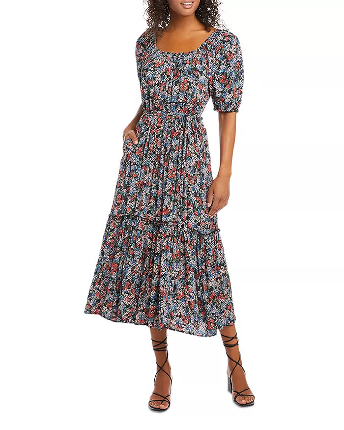 Karen Kane Floral Puff Sleeve Midi Dress