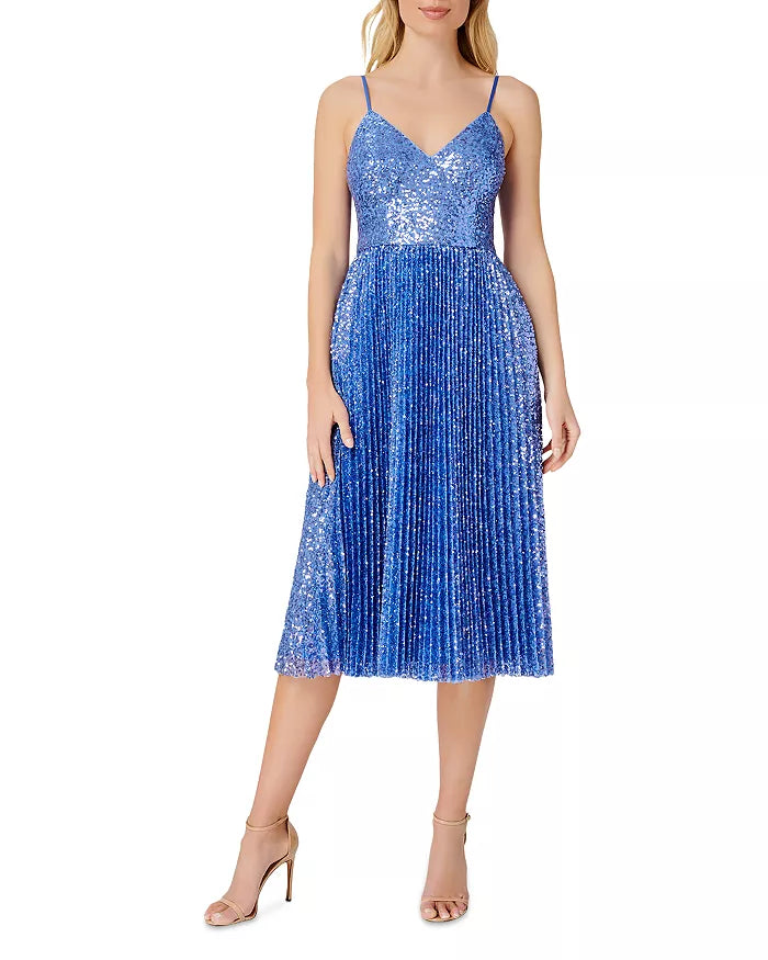 AIDAN BY AIDAN MATTOX Pleated Sequin Dress