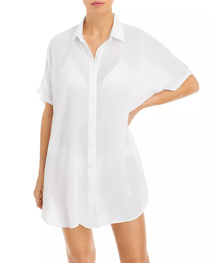 AQUA Swim Button-Down Swim Cover Up Tunic