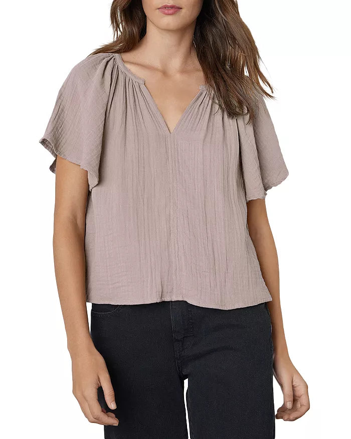 Velvet by Graham & Spencer Emani Flutter Sleeve Cotton Top