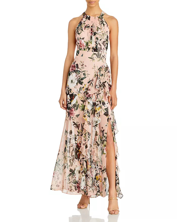Eliza J Floral Print Halter Gown