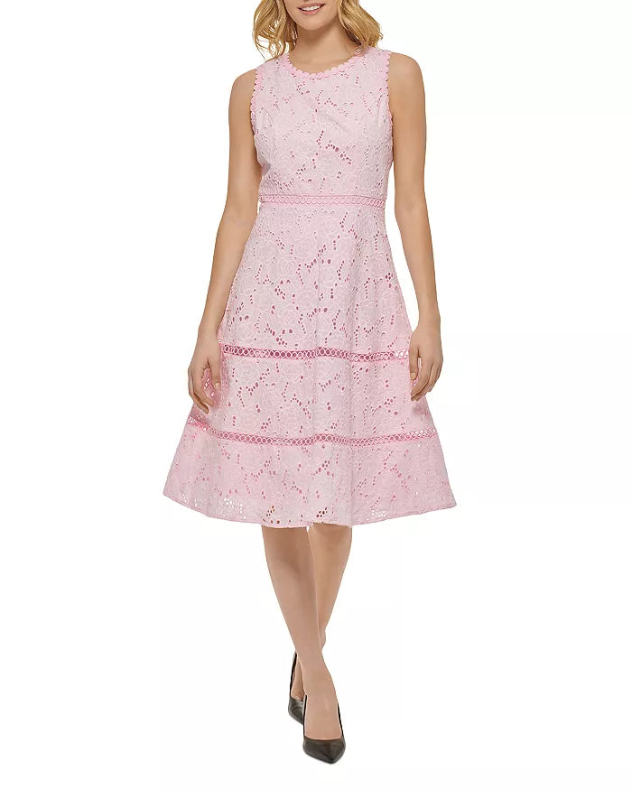 KARL LAGERFELD PARIS Cotton Eyelet Lace A-Line Dress