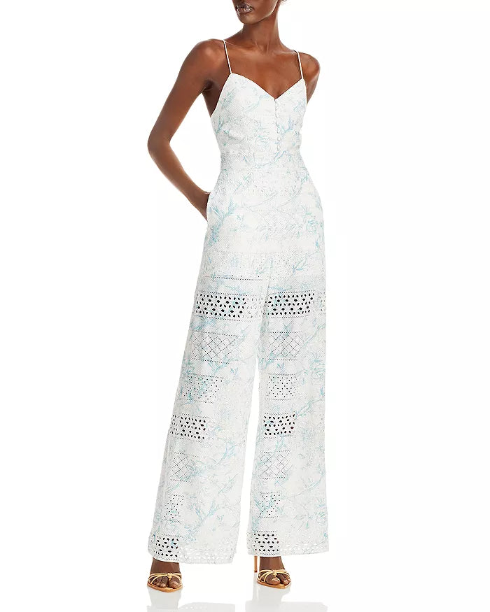 Alice and Olivia Shanti Printed Eyelet Jumpsuit