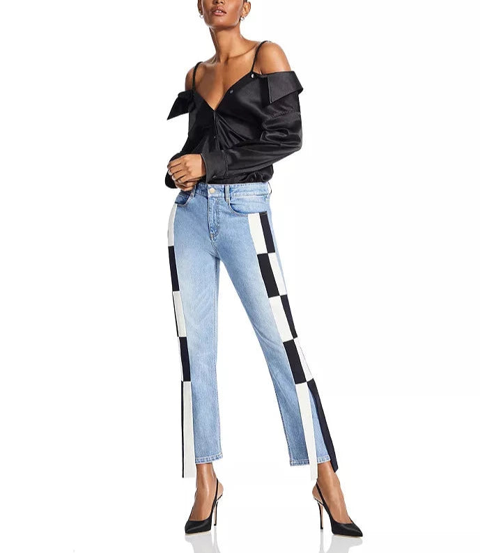 Hellessy Damier Check Straight Leg Jeans