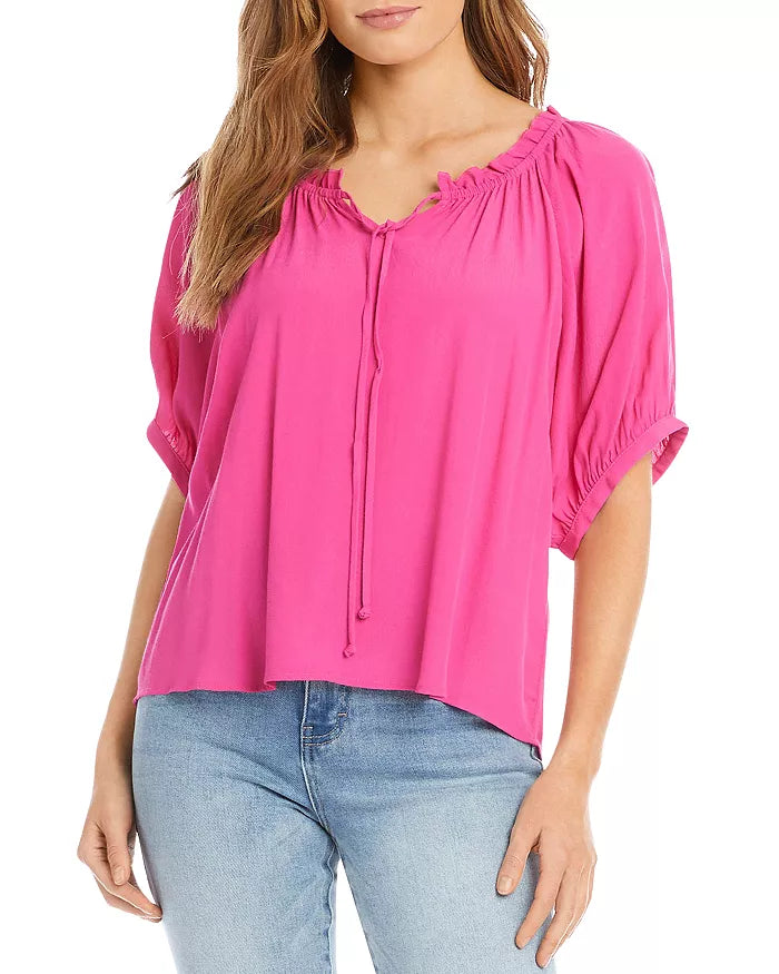 Karen Kane Ruffle Trim Tie Neck Top