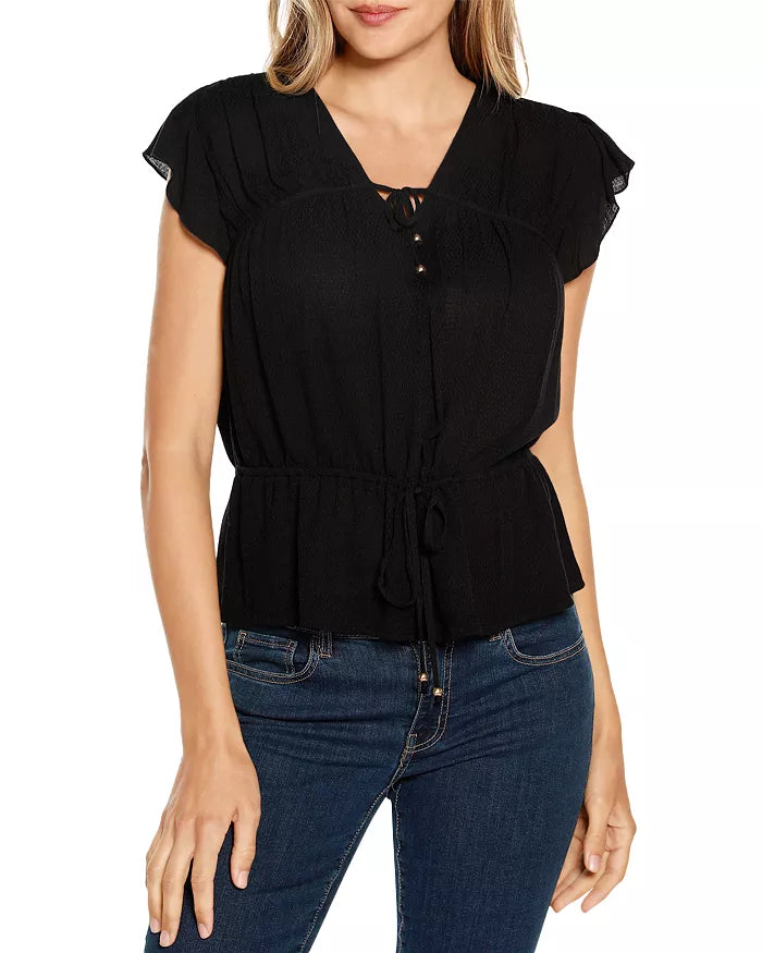 Belldini Ruffled V Neck Peplum Top