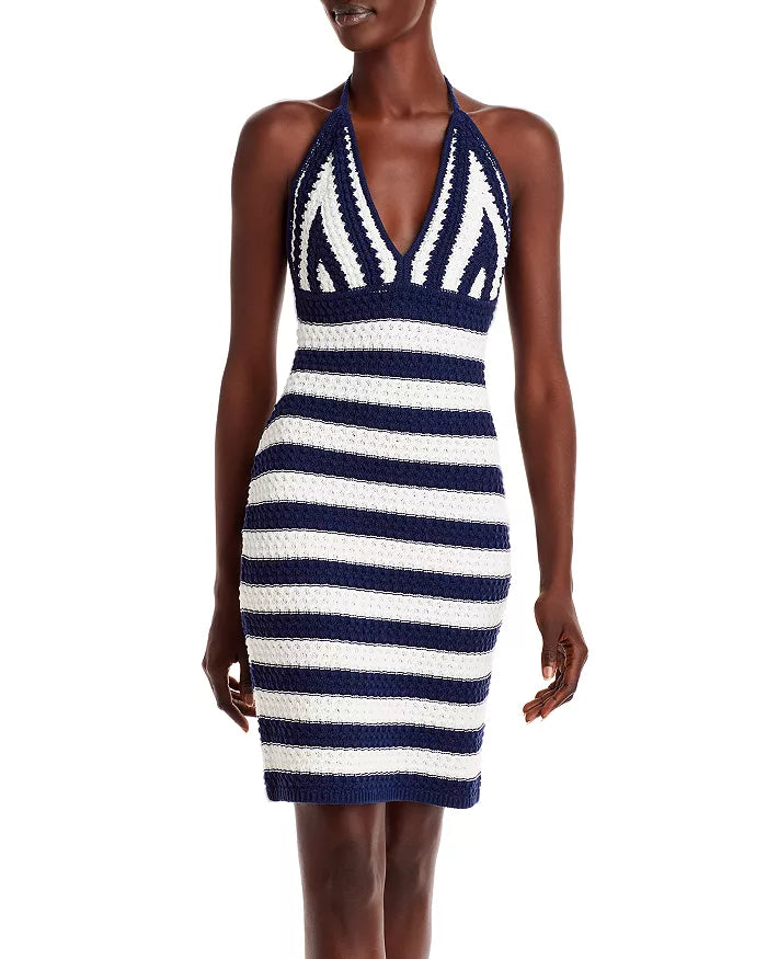 AQUA Crochet Halter Sheath Dress