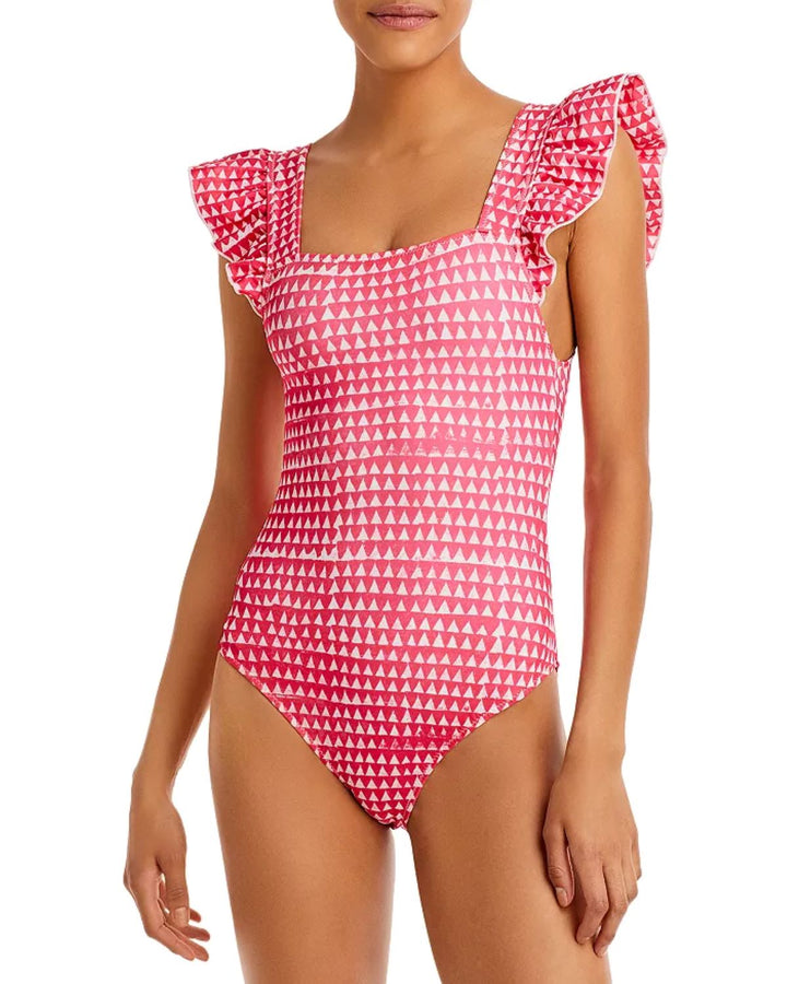 AQUA x Studio 189 Triangle Print Ruffle One Piece Swimsuit