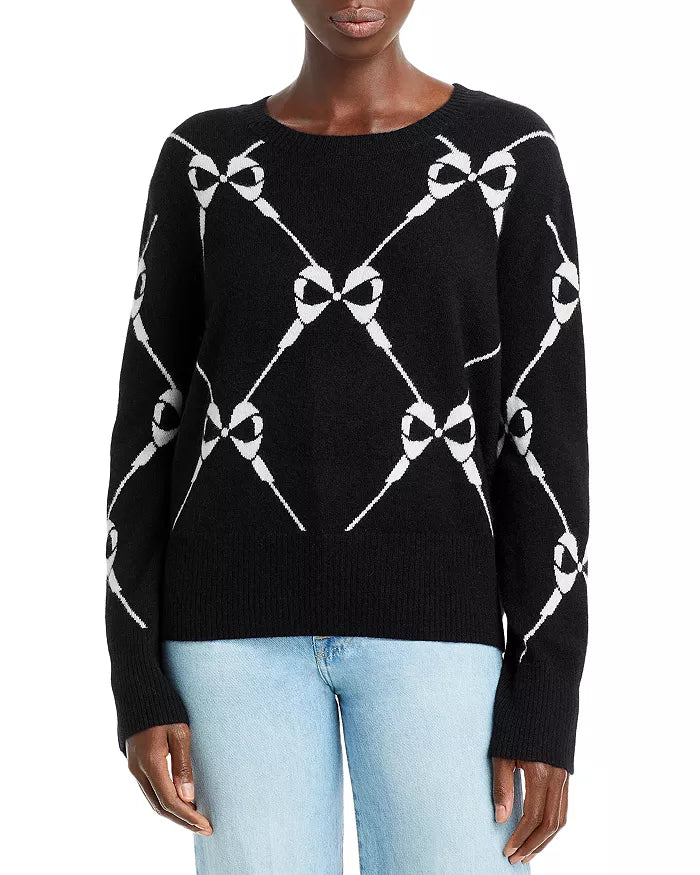 AQUA Cashmere Bow Intarsia Cashmere Sweater